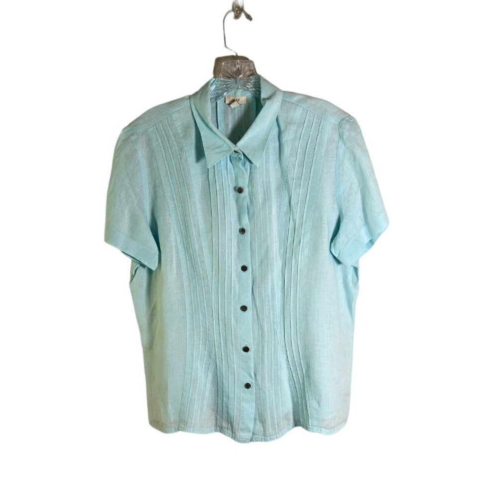 J. Jill Women's 100% Linen Blue Button Down Pintuck Blouse Size Medium - Picture 1 of 12